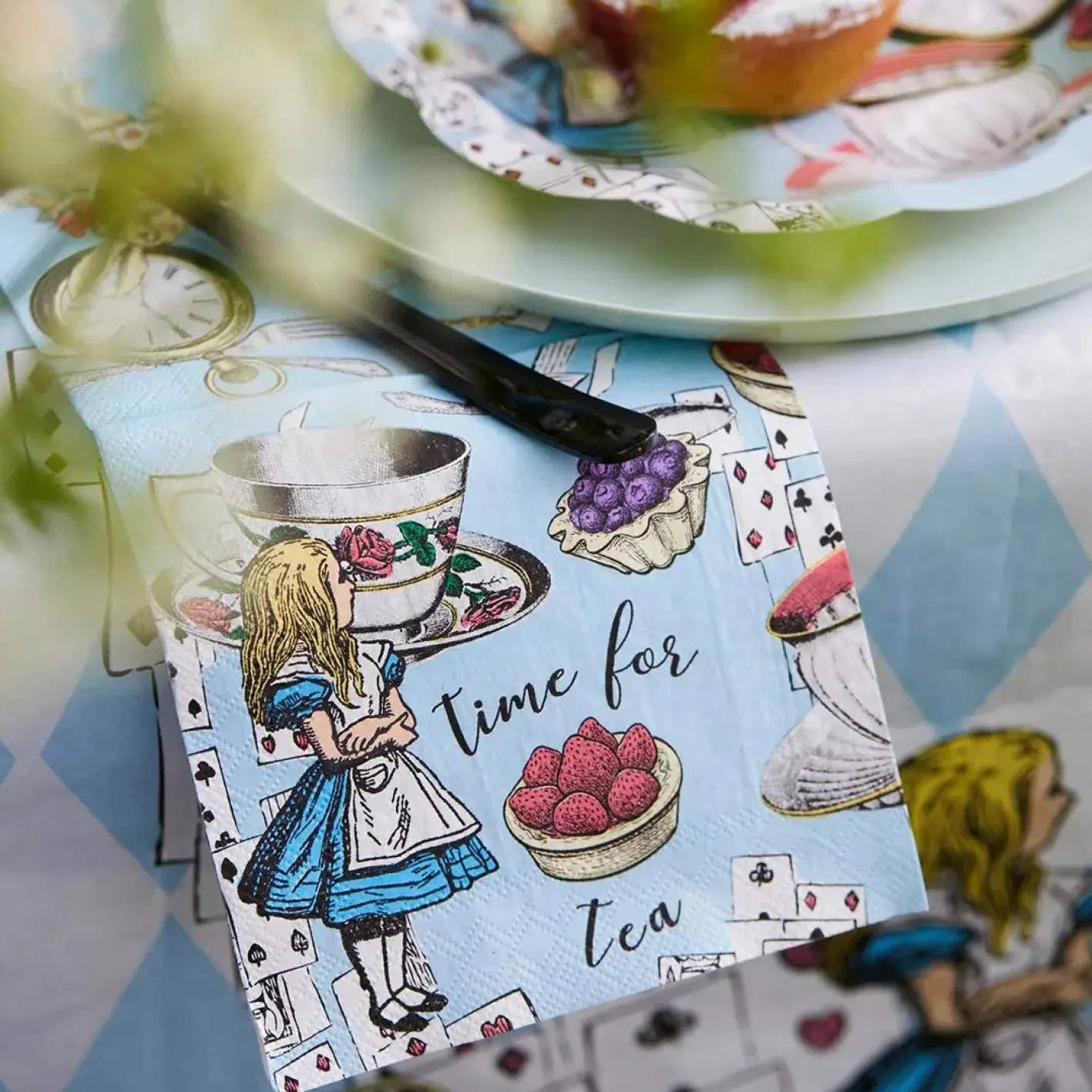 Talking Tables Alice in Wonderland Blue Cocktail Napkins - 20 pack