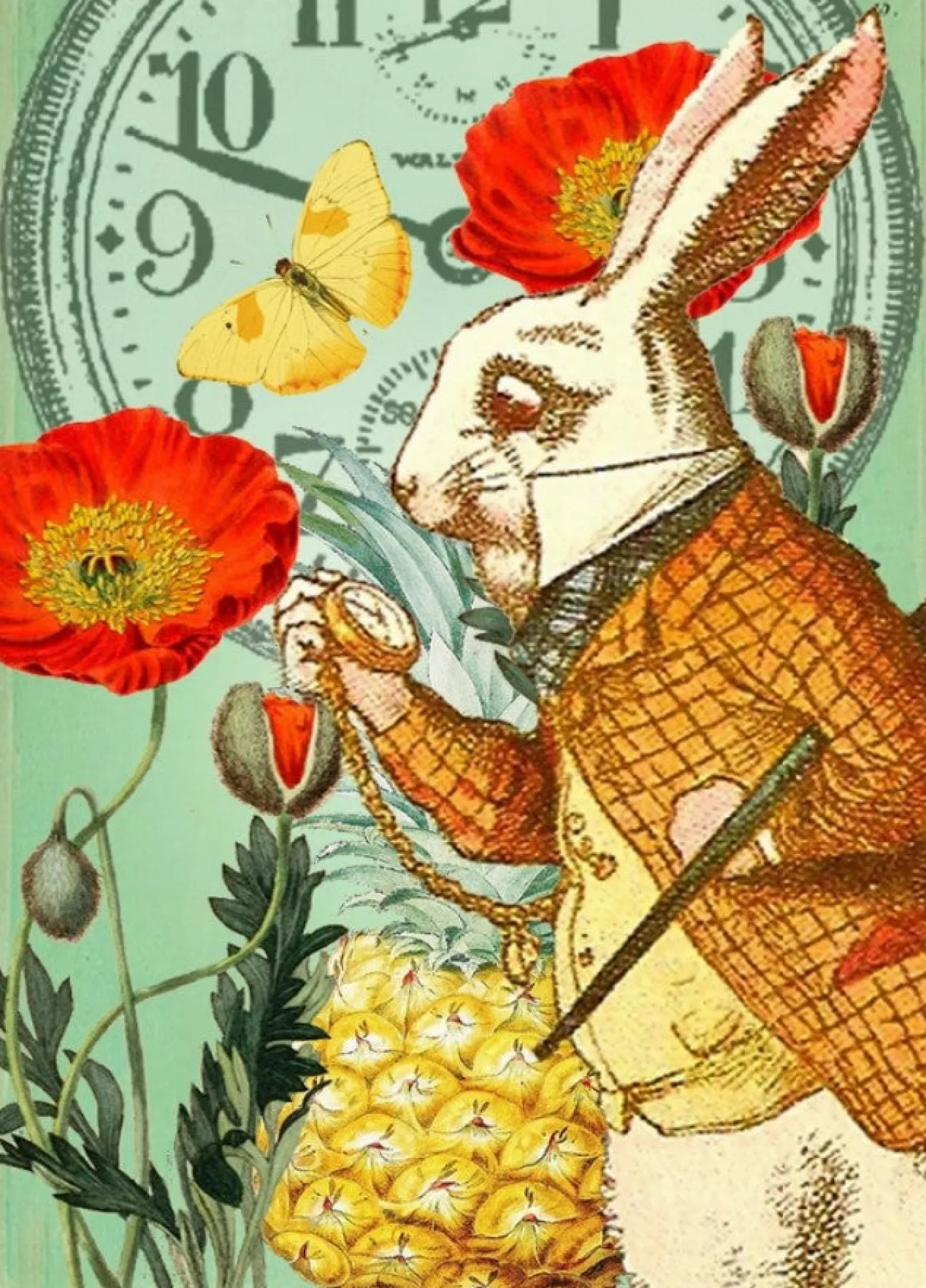 Madame Treacle Alice In Wonderland White Rabbit in the Poppy Garden Greetings Card
