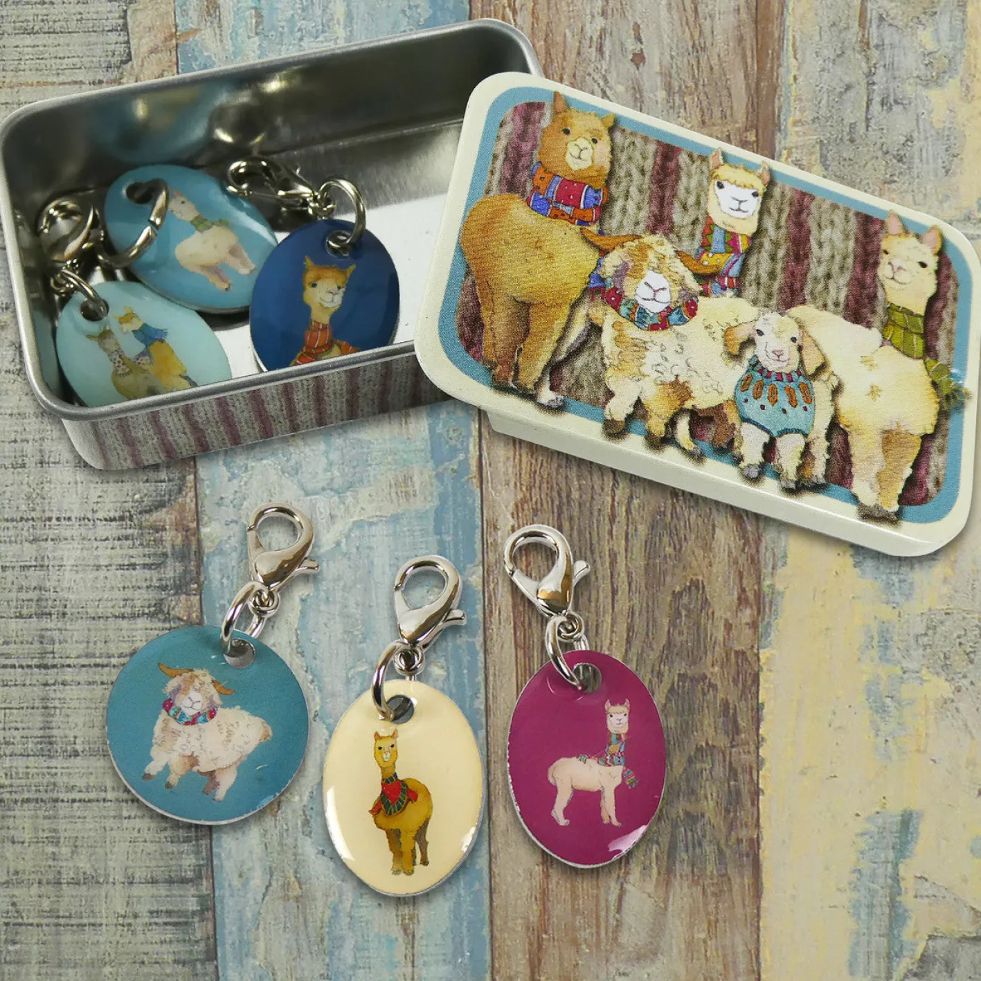 Emma Ball Alpaca & Friends Set of 6 Stitch Crochet Markers in a Pocket Tin