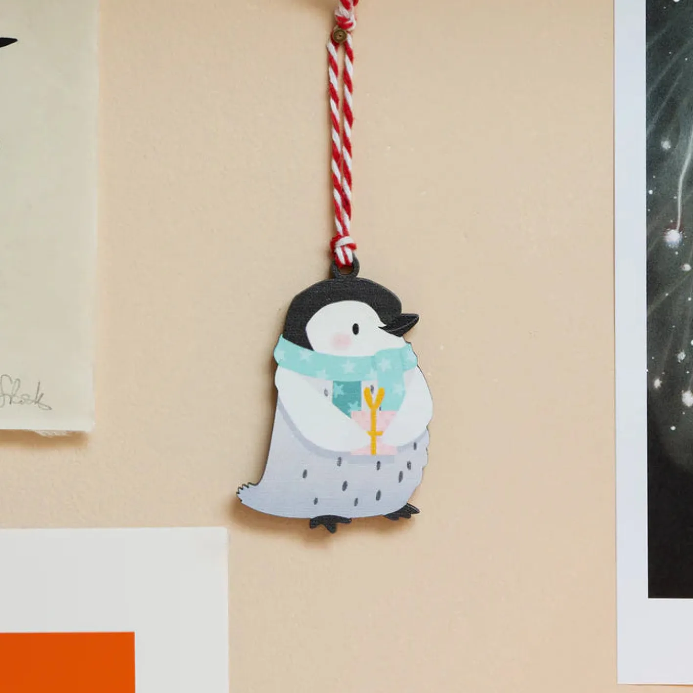 Dapple & Dot Aqua Penguin Wooden Christmas Decoration