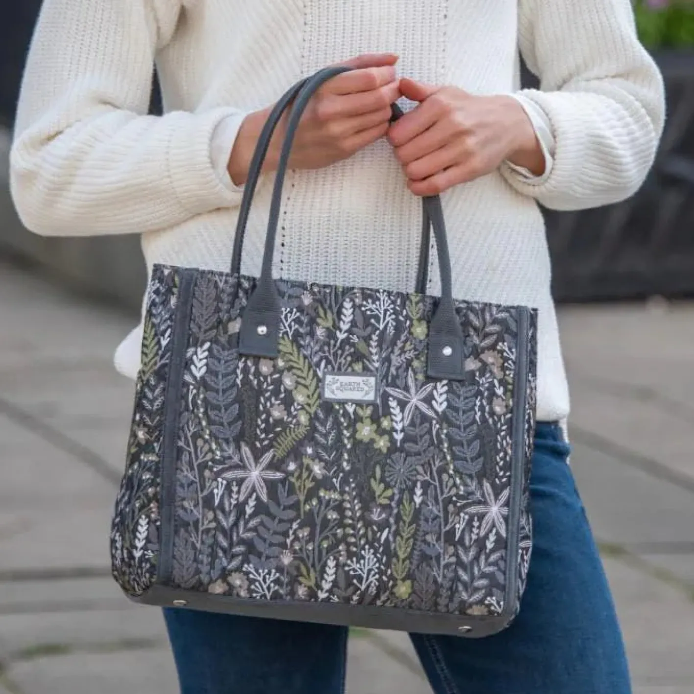 Earth Squared Bags Autumn Jacquard Grey Tote Bag