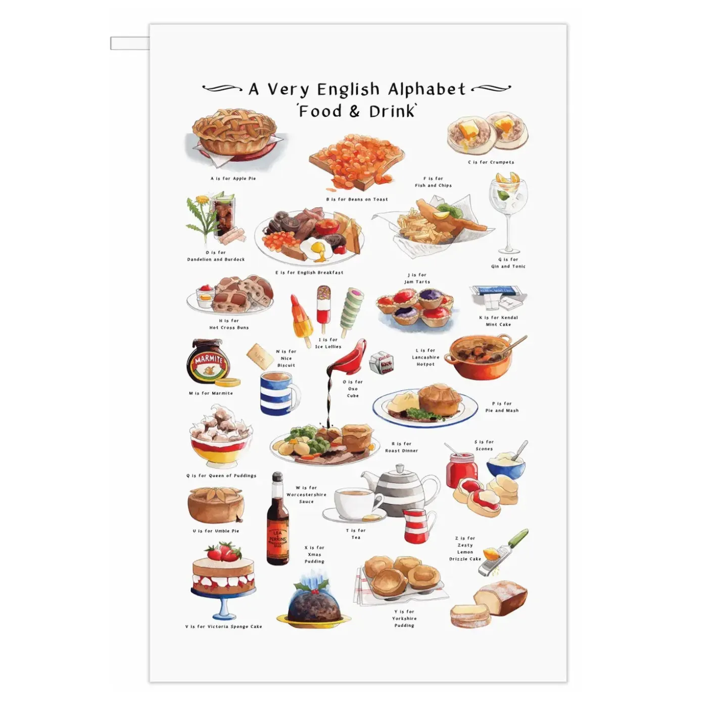 Yeti A Very English Alphabet Food & Drink Tea Towel