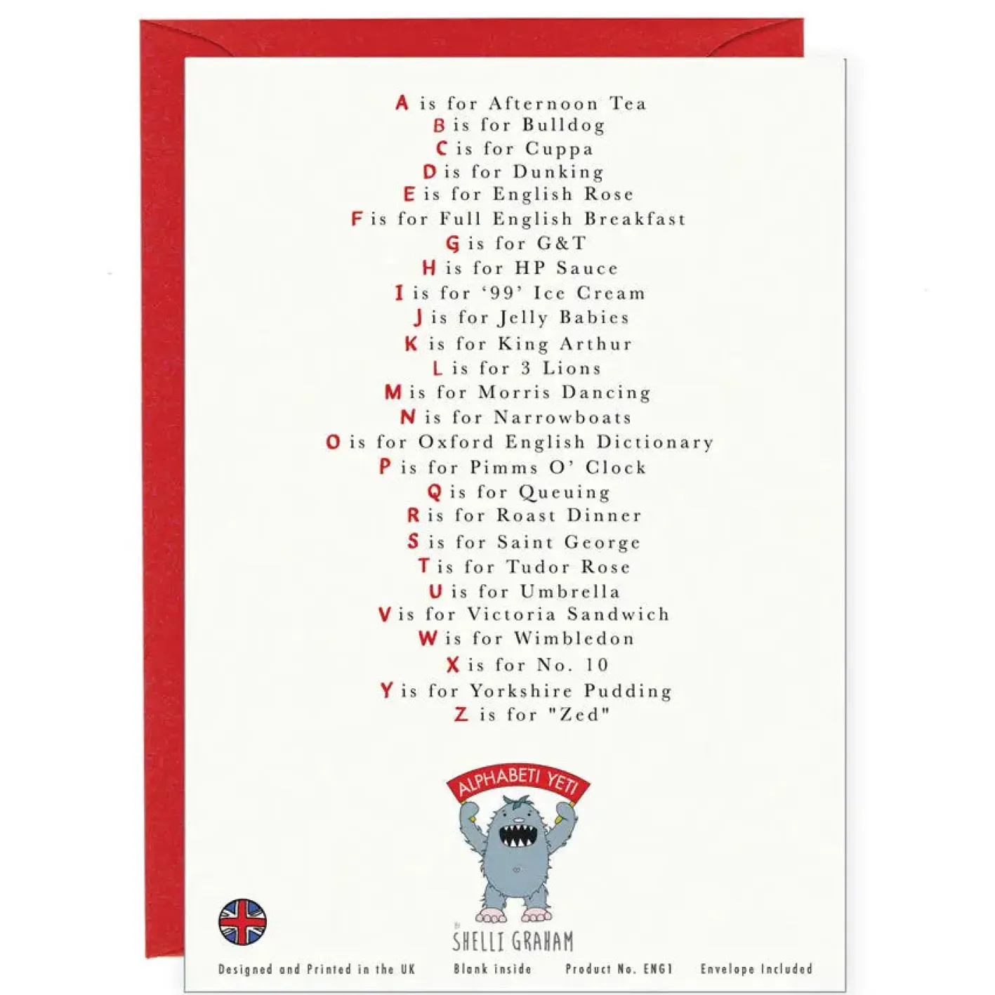Yeti A Very English Alphabet Greeting Card