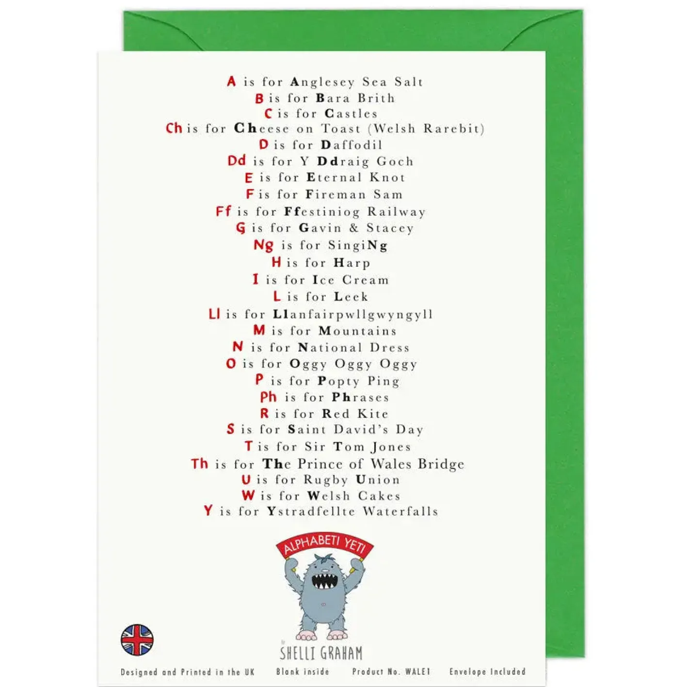 Yeti A Very Welsh Alphabet Greeting Card