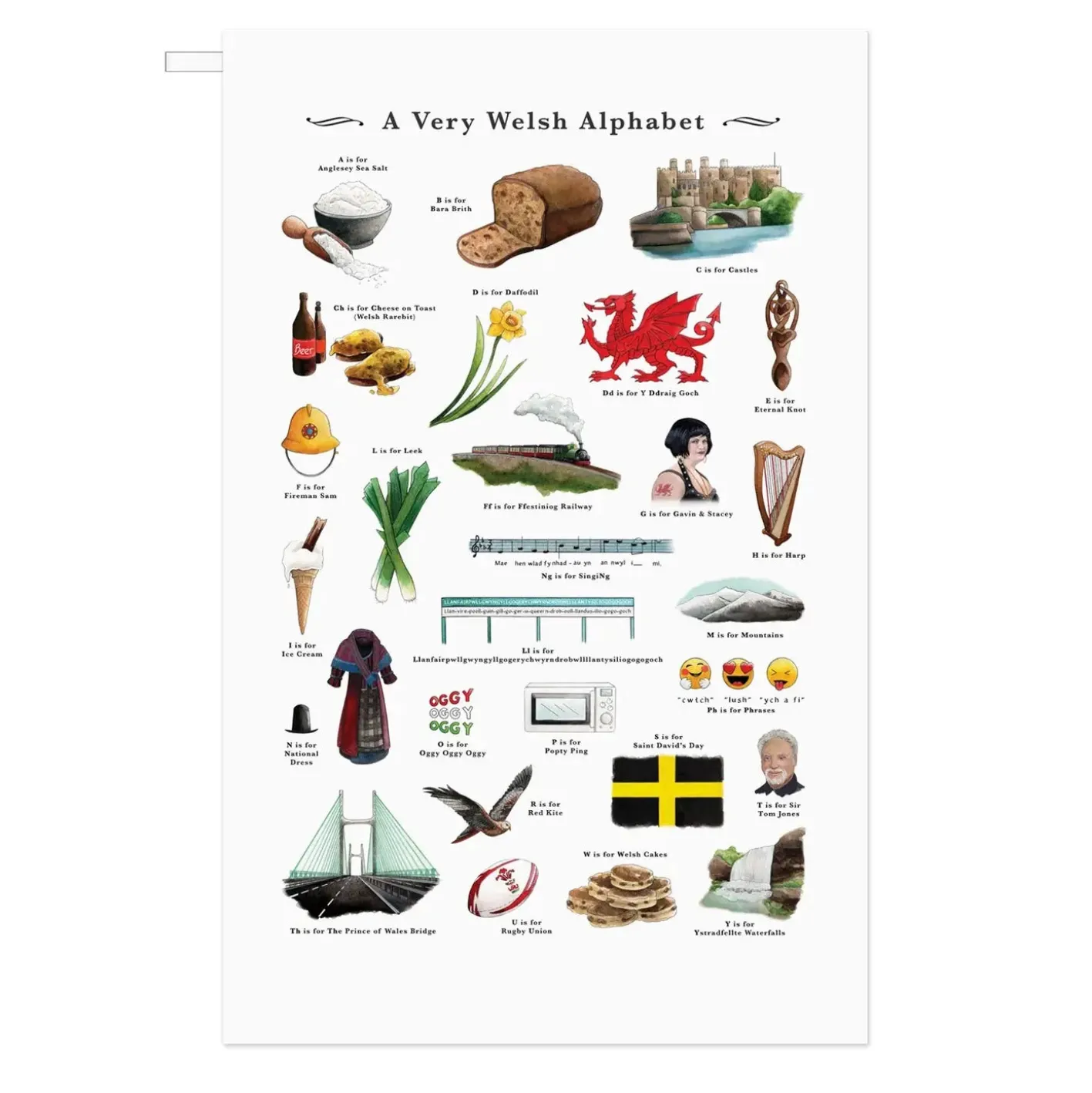 Yeti A Very Welsh Alphabet Tea Towel
