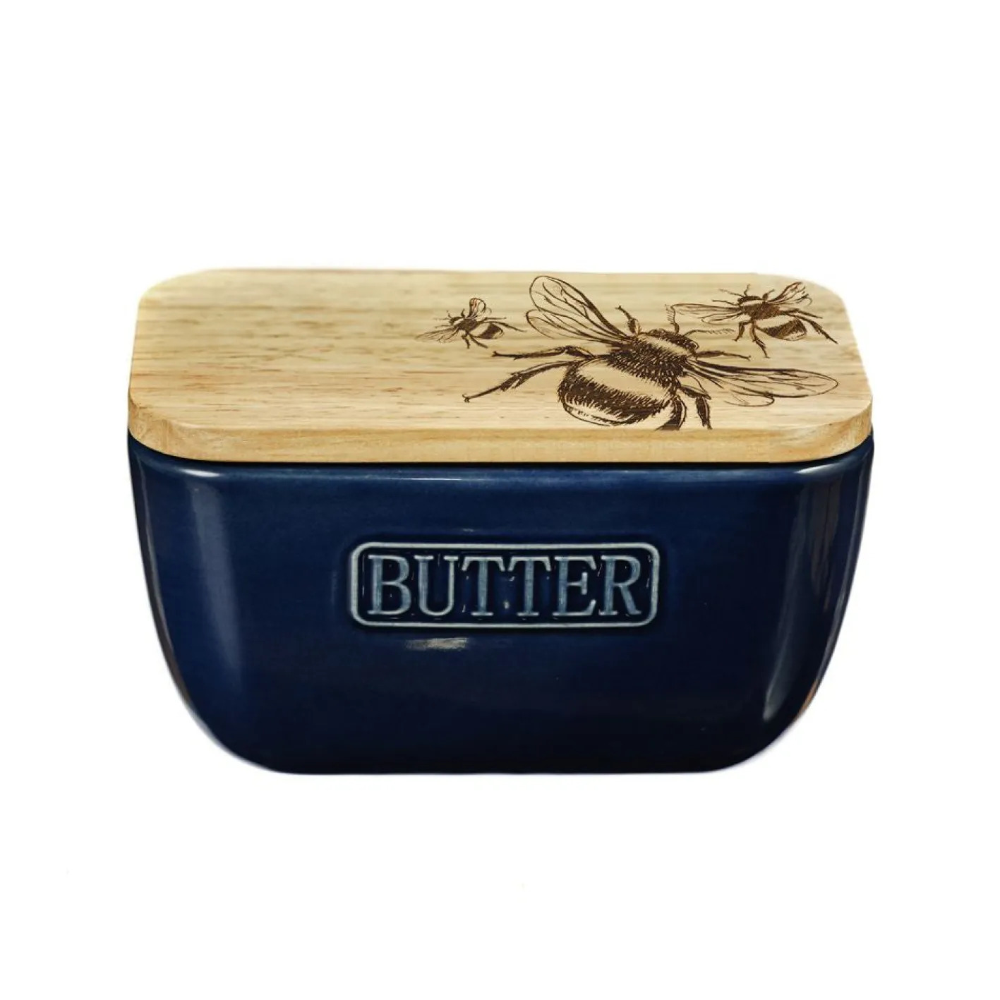 Selbrae Bee Oak & Ceramic Blue Butter Dish
