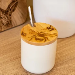 Selbrae Bee Oak & Ceramic Jar & Spoon Set Dish