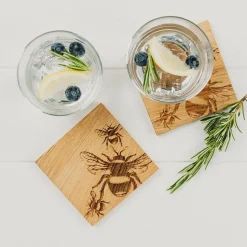Selbrae Bee Oak Coasters - Set of 2