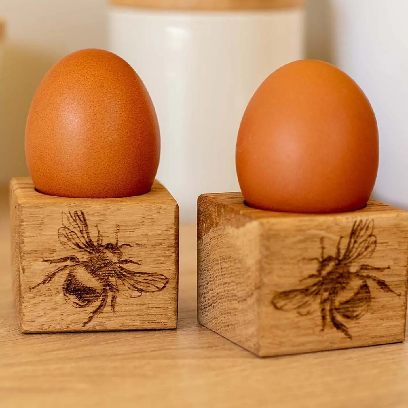 Selbrae Bee Oak Egg Cups - Set of 2