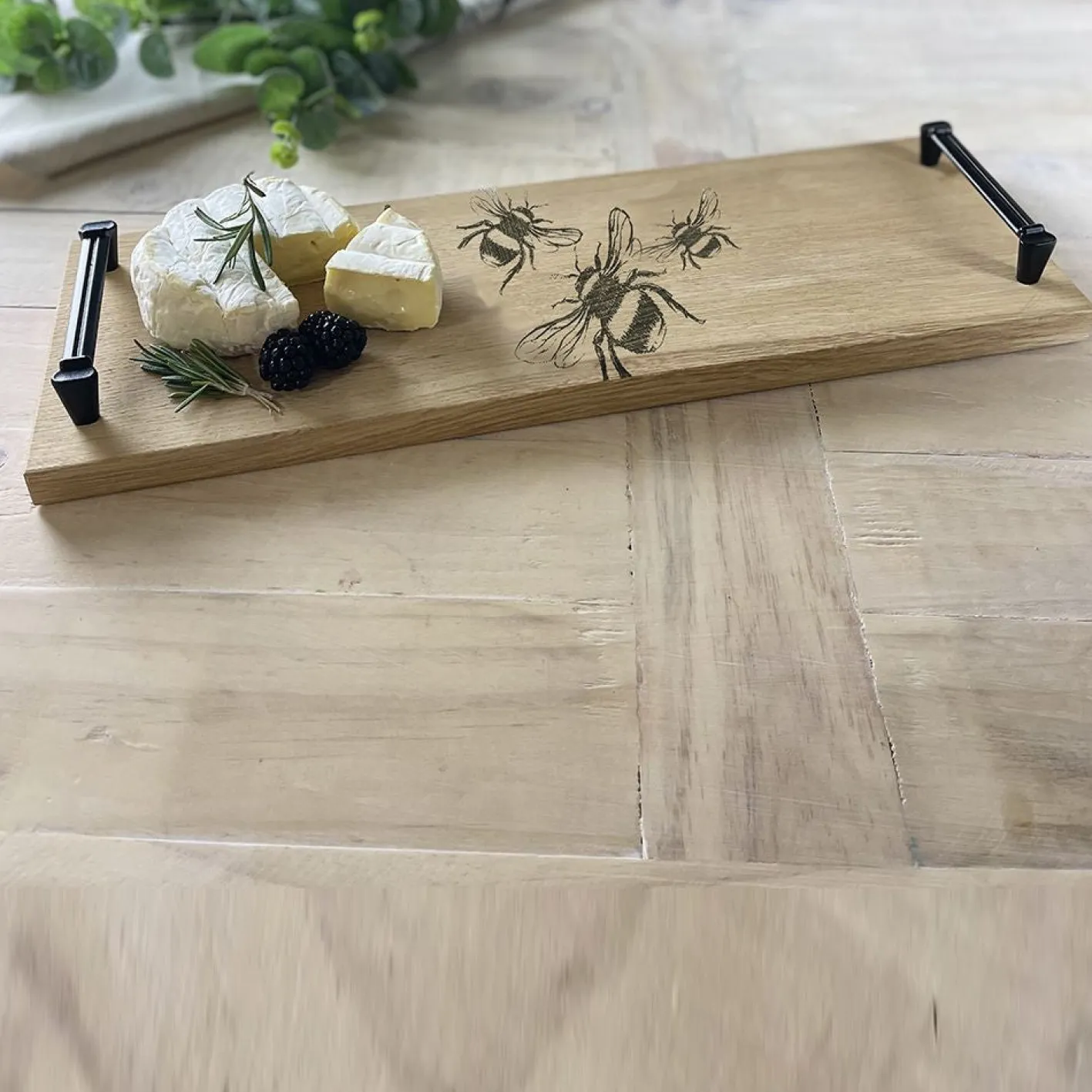 Selbrae Bee Oak Serving Tray with Burnished Steel Handles