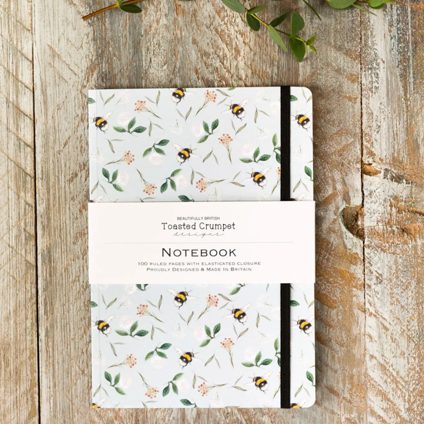 Toasted Crumpet Bees on Duck Egg Blue A5 Lined Notebook