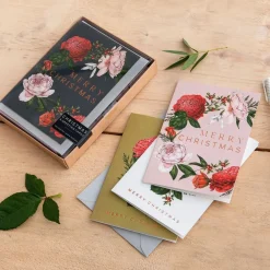 Catherine Lewis Berry Roses Range - Box of 8 Luxury Botanical Christmas Cards