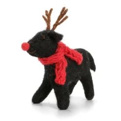 Amica Felt Black Labrador with Antlers Felt Decoration