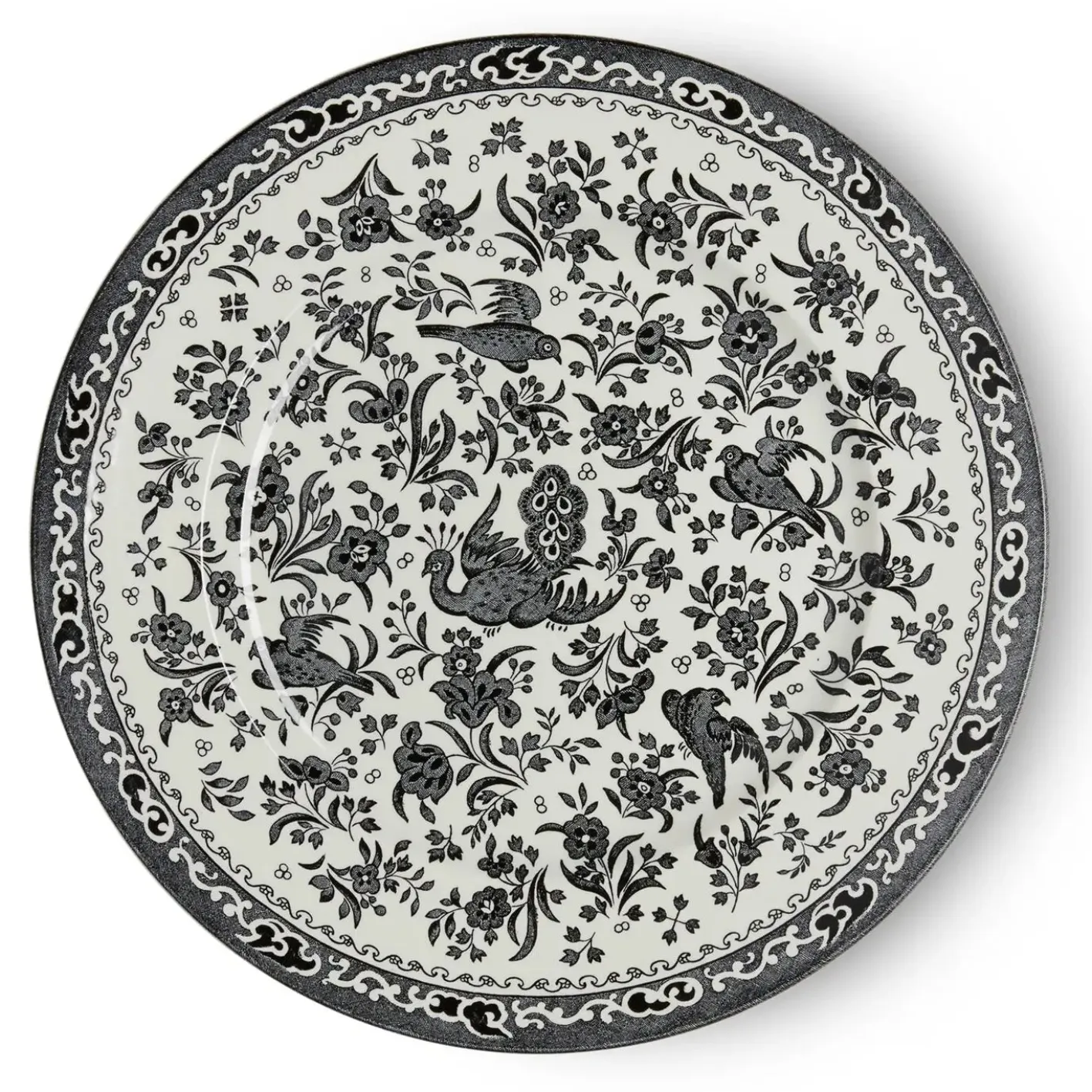 Burleigh Black Regal Peacock Large Plate 10 in