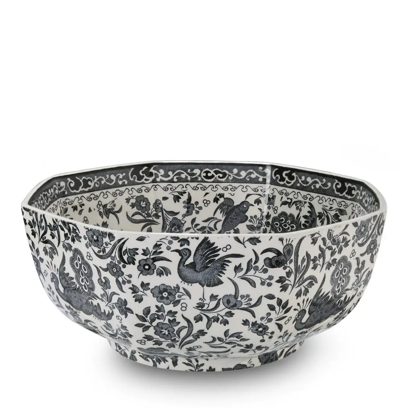 Burleigh Black Regal Peacock Octagonal Bowl