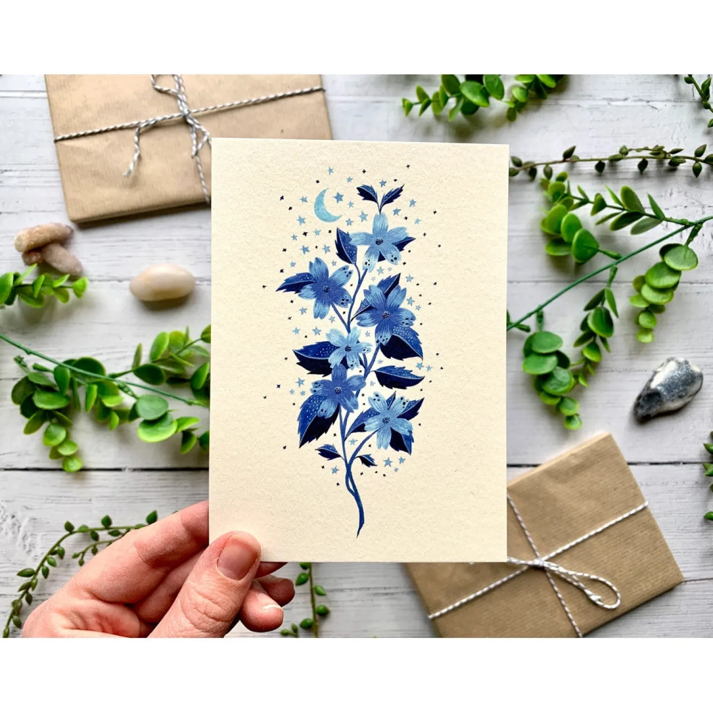 Becky Amelia Blue Cosmic Wildflower Greeting Card