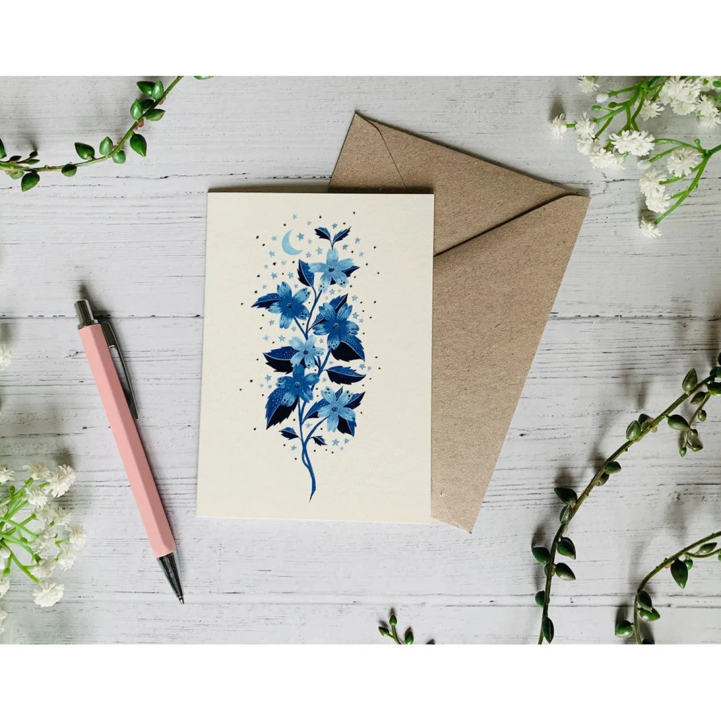 Becky Amelia Blue Cosmic Wildflower Greeting Card