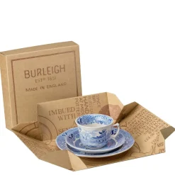 Burleigh Blue Willow Teacup and Saucer 3 PC Boxed Set