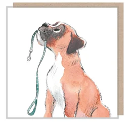 Paper Shed Design Boxer with Leash Greetings Card