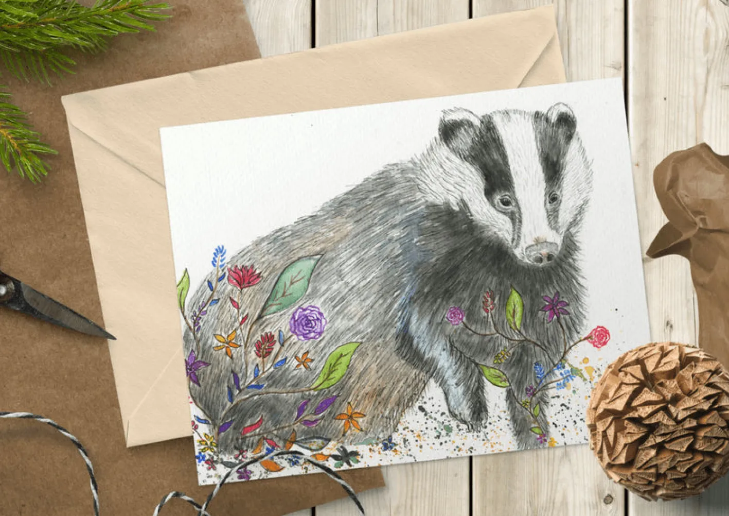 Jen Winnett Brockwell the Badger Blank Greetings Eco Card