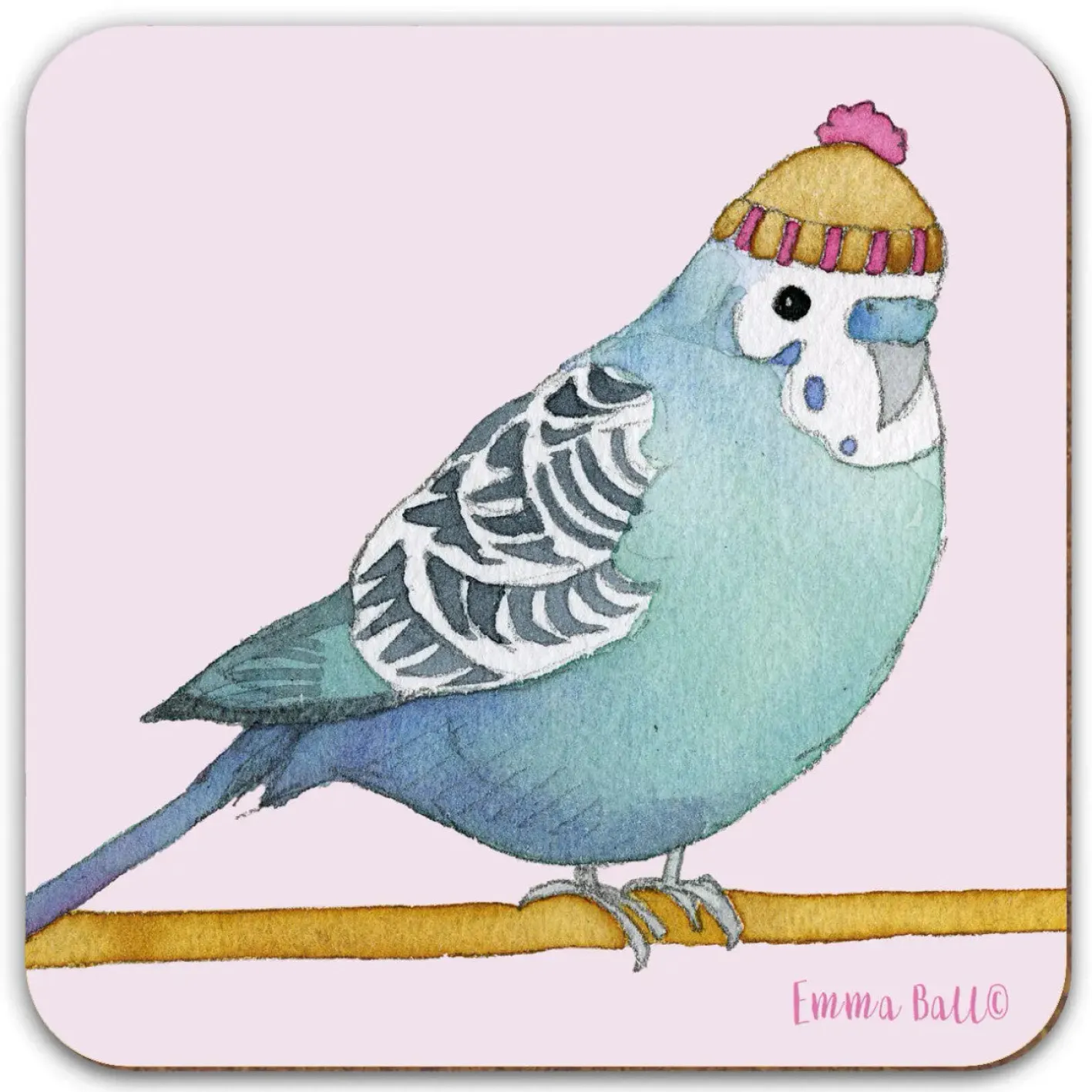 Emma Ball Budgie in a Beanie Coaster