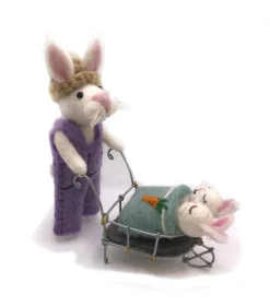 Amica Felt Bunny with Babies in Wheelbarrow Felt Decoration
