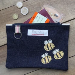 Poppy Treffry Busy Bee Flat Embroidered Zip Purse with Keyring