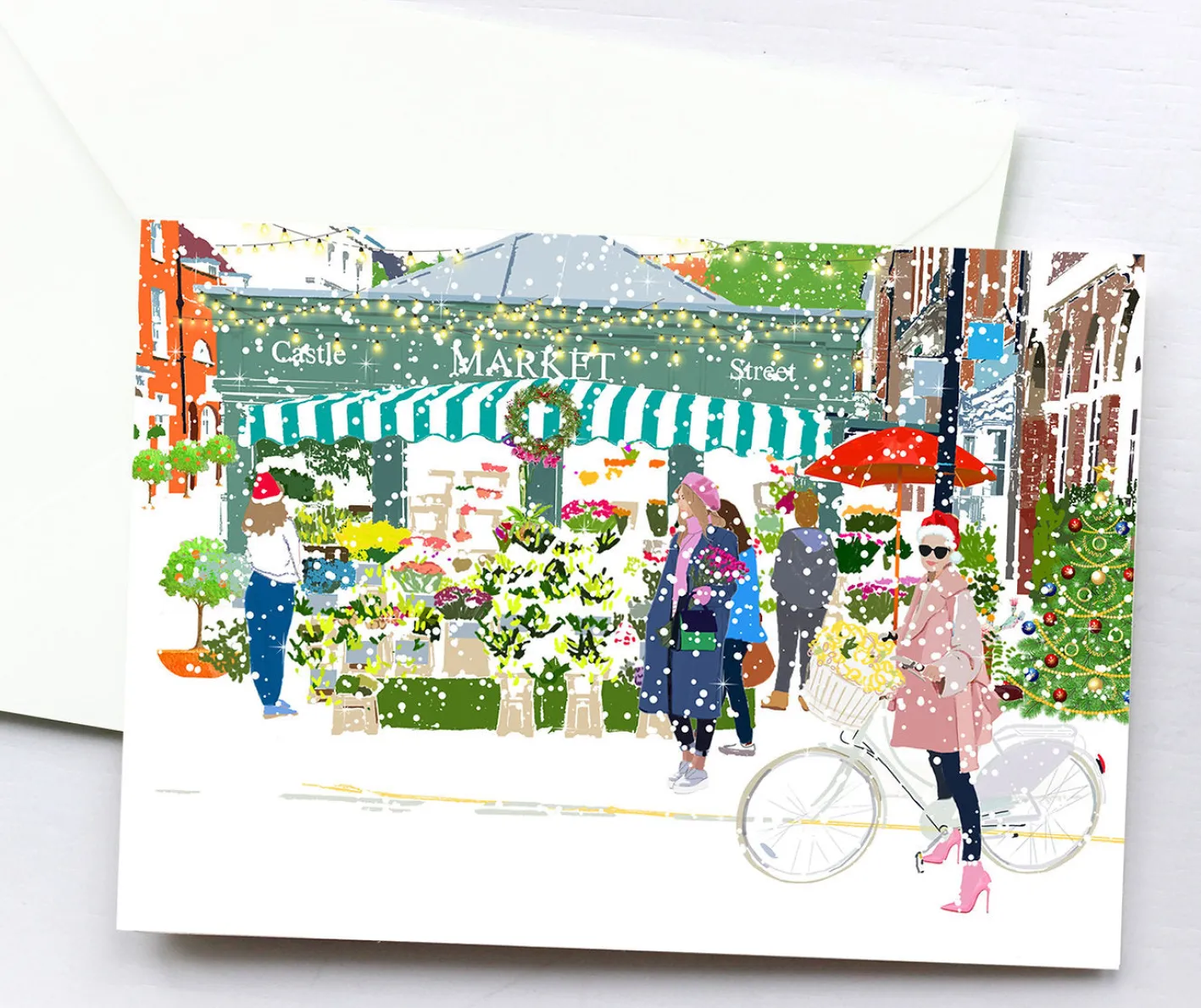 Njeri Illustrated Castle Street Flowers Christmas Card