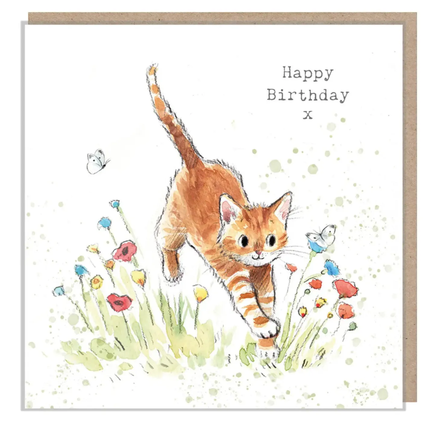 Paper Shed Design Cat Jumping through Flowers "Happy Birthday" Greetings Card