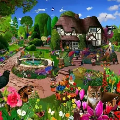 All Jigsaw Puzzles Cats in a Cottage Garden 500 Piece Jigsaw Puzzle