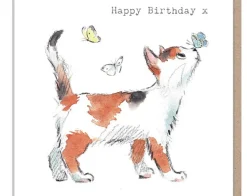 Paper Shed Design Cat with Butterflies "Happy Birthday" Greetings Card