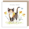 Paper Shed Design Cat with Daffodils "Birthday Wishes" Greetings Card