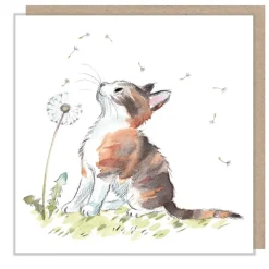 Paper Shed Design Cat with Dandelion Greetings Card