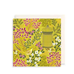 The Art File Chartreuse Florals & Bird Greeting Card