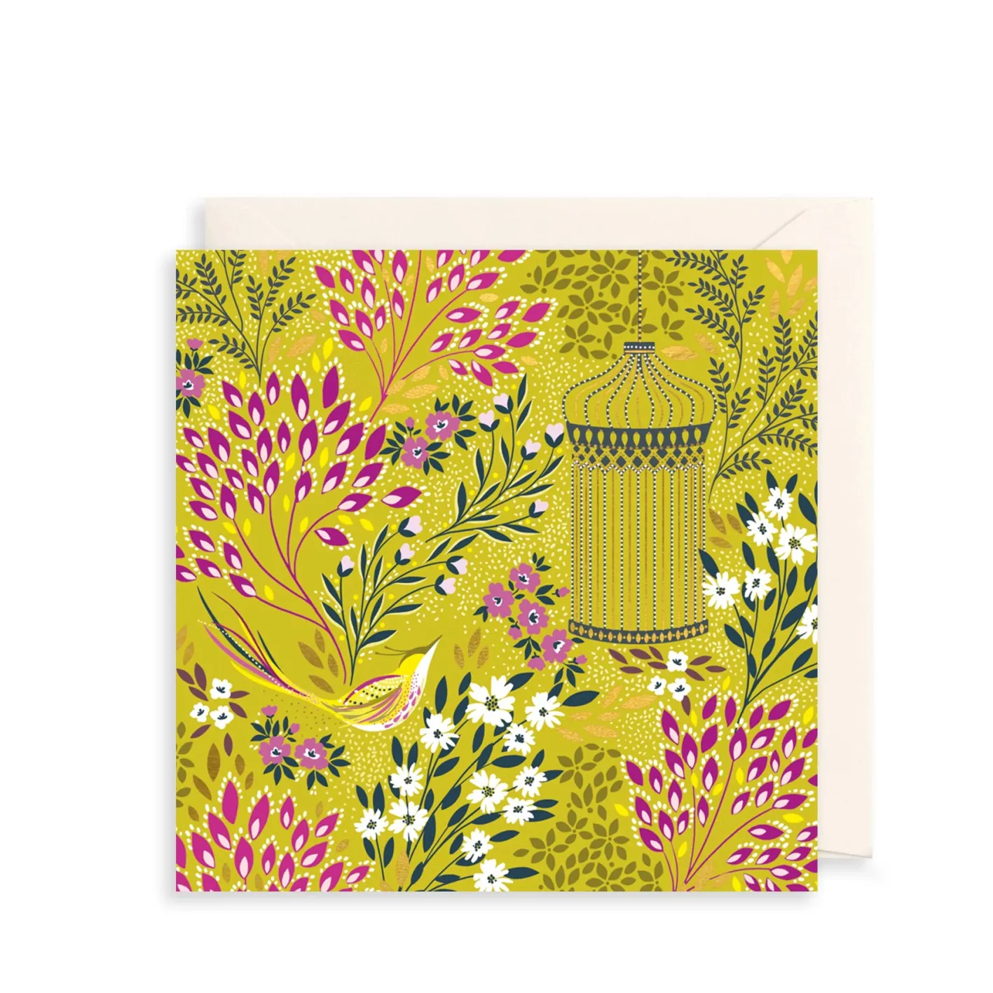 The Art File Chartreuse Florals & Bird Greeting Card