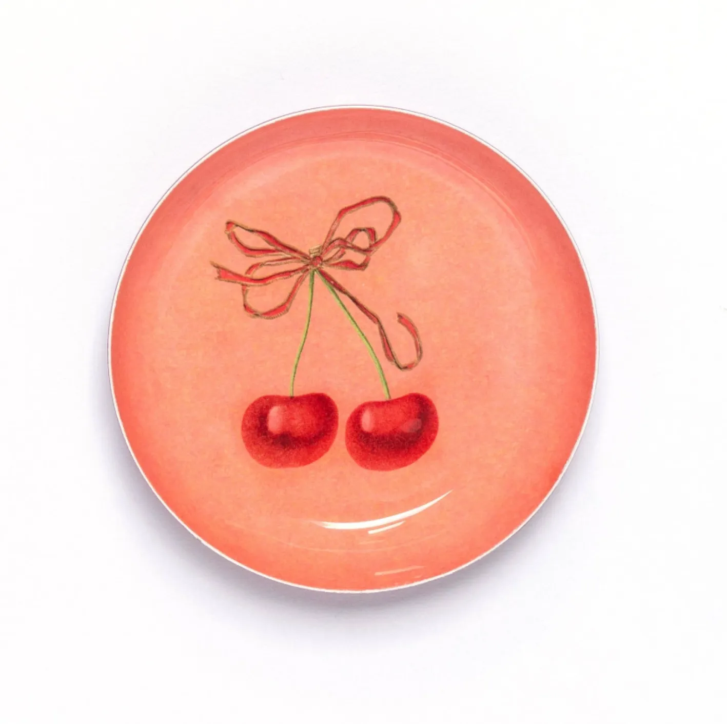 Roomytown Cherries Round Enamel Printed Tray