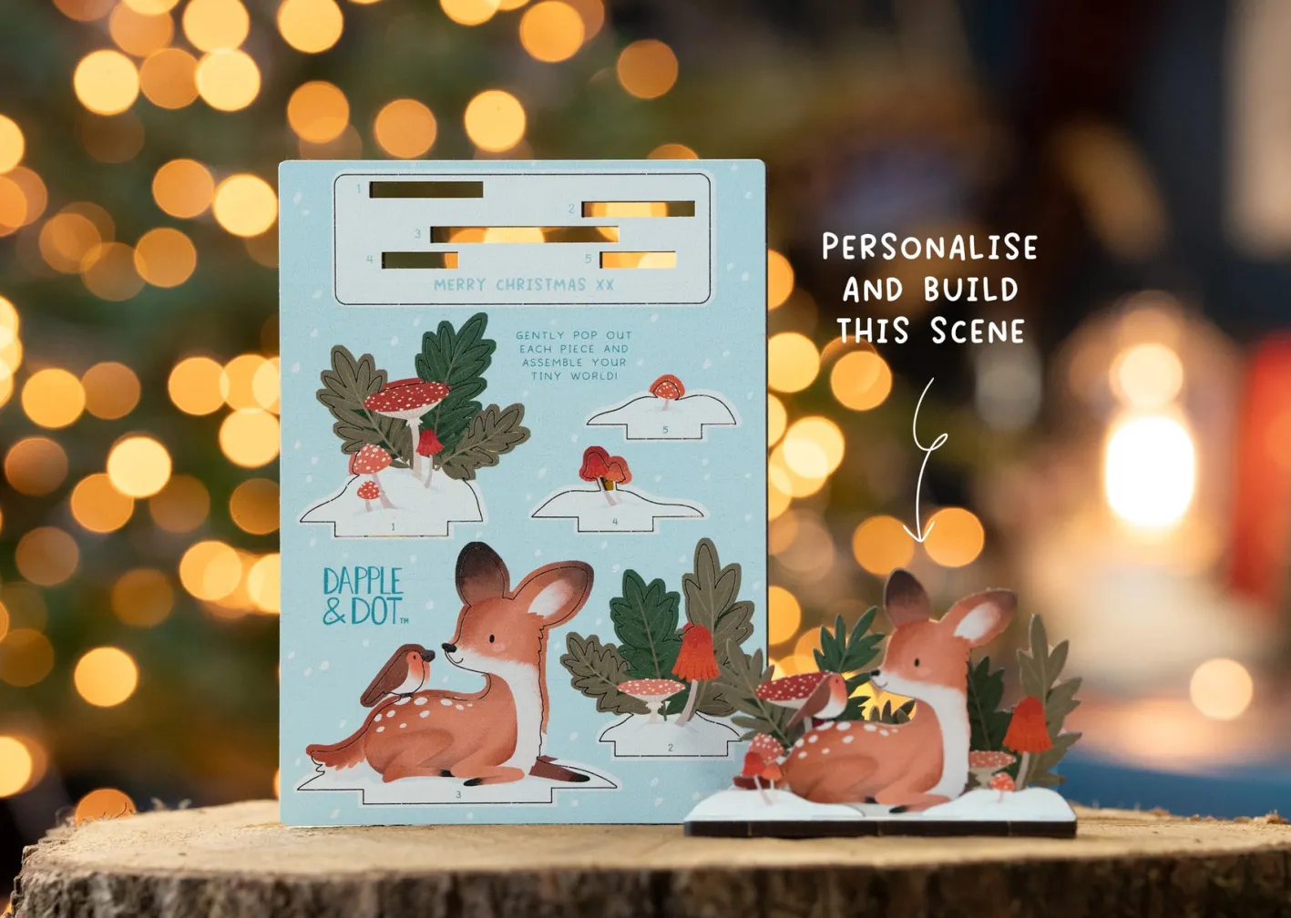 Dapple & Dot Christmas Fawn & Robin Pop Out Card