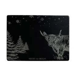 Selbrae Christmas Highland Cow Slate Cheese Board