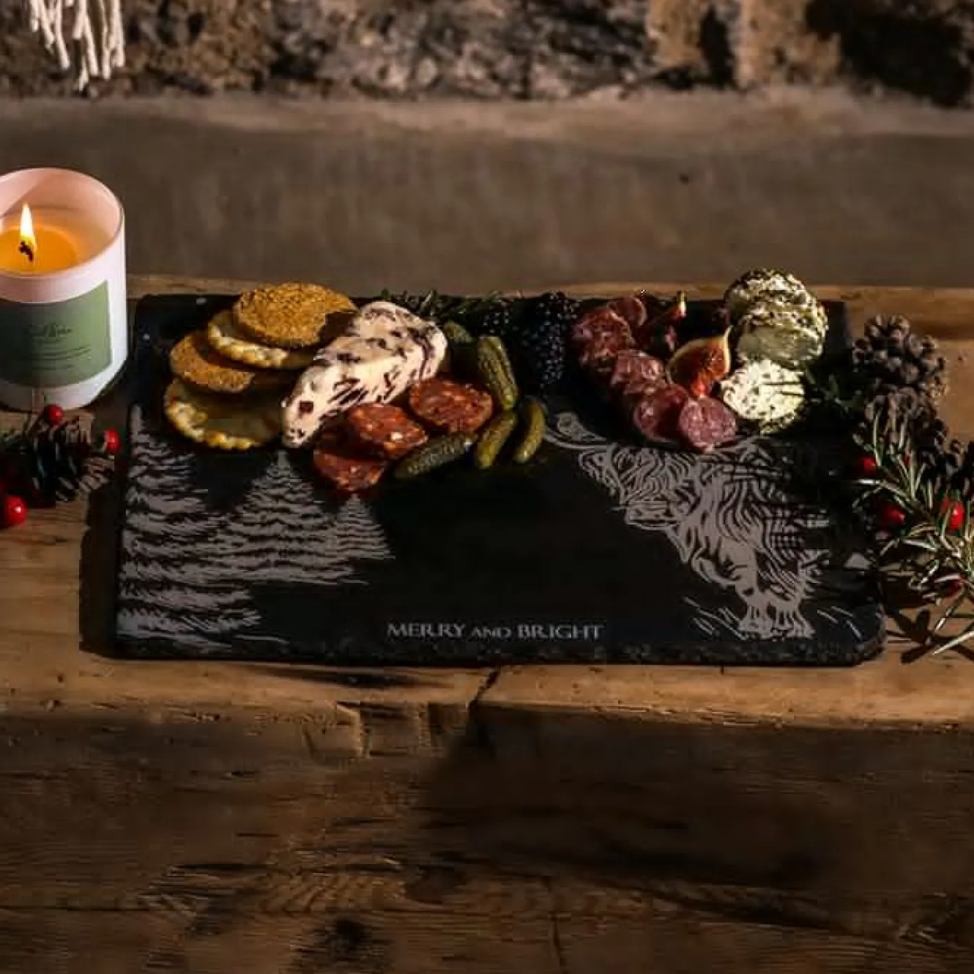 Selbrae Christmas Highland Cow Slate Cheese Board