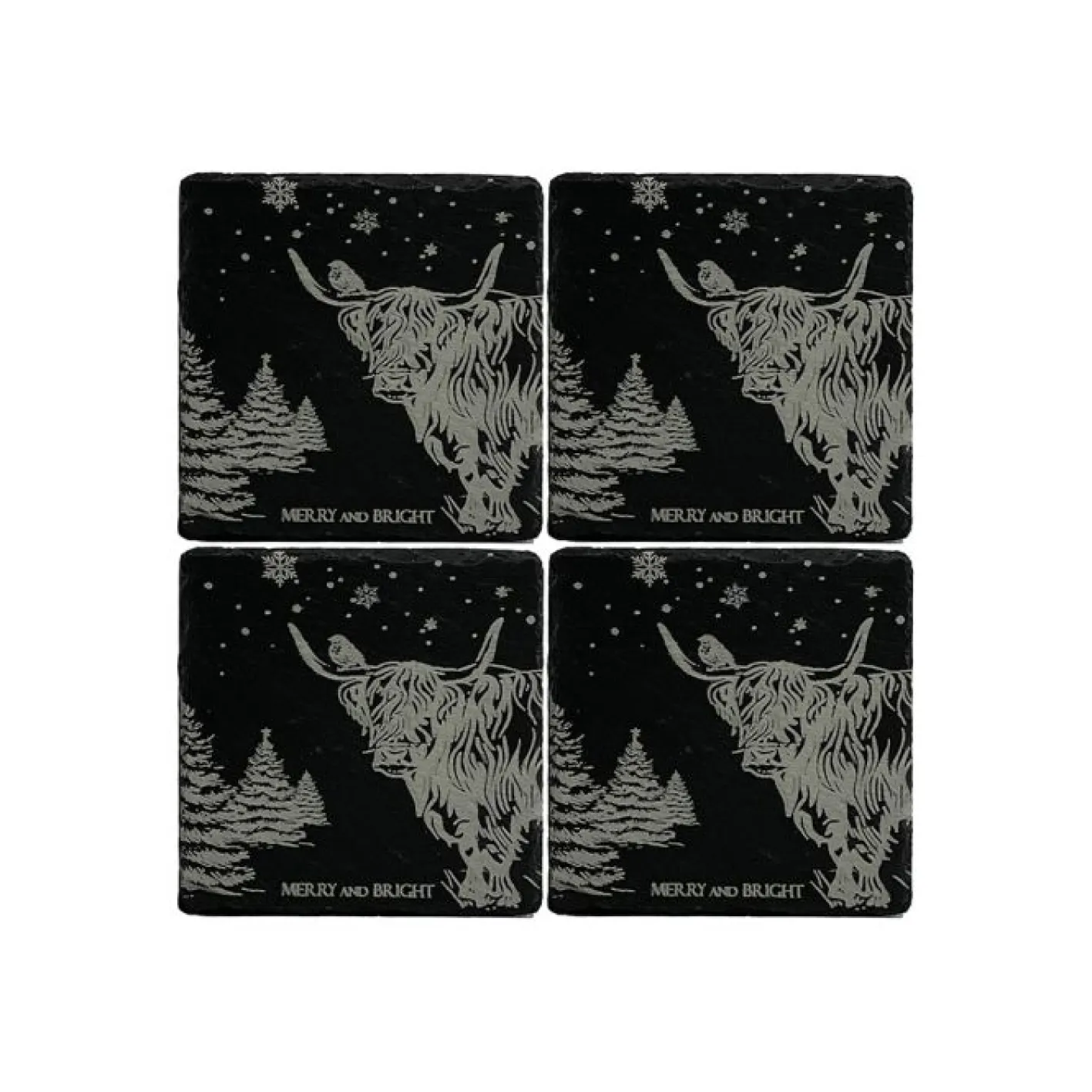 Selbrae Christmas Highland Cow Slate Coasters- Set of 4
