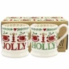 Emma Bridgewater Christmas Joy 'Holly Jolly' Set of 2 Half Pint Mugs