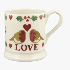 Emma Bridgewater Christmas Joy 'Peace and Love' Robins Set of 2 Half Pint Mugs 2023
