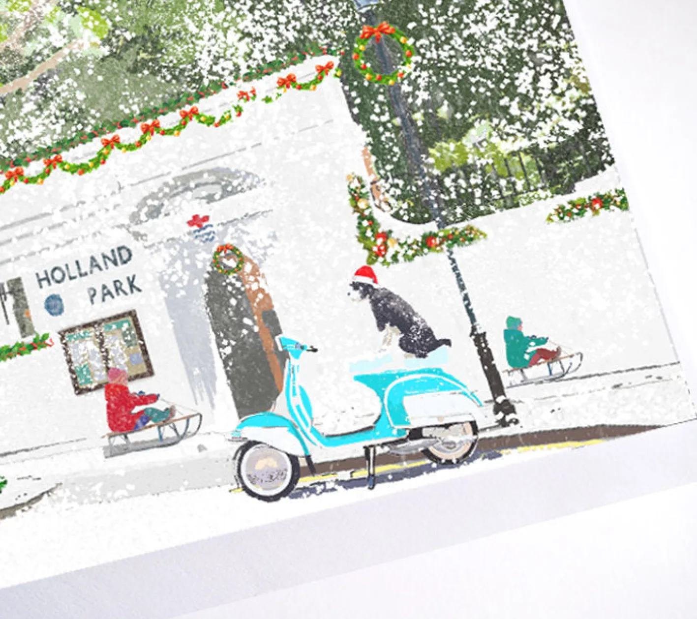 Njeri Illustrated Christmas on Holland Park Christmas Card - Vespa