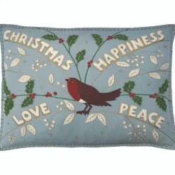 Jan Constantine Christmas Robin Pillow - Duck Egg Blue