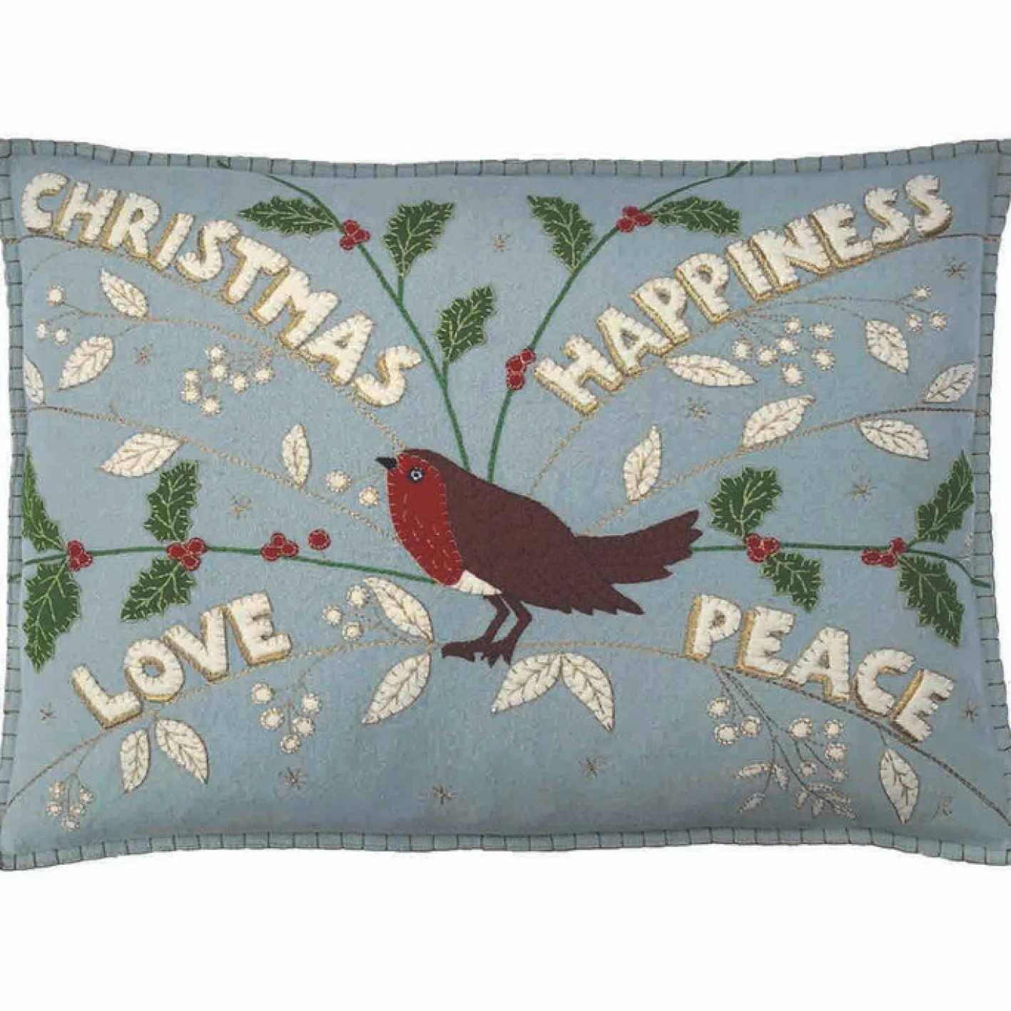 Jan Constantine Christmas Robin Pillow - Duck Egg Blue