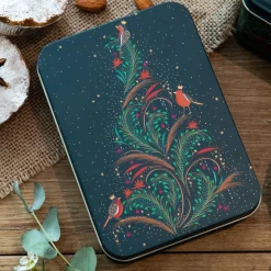 Sara Miller London Christmas Robin Tree Small Rectangular Tin