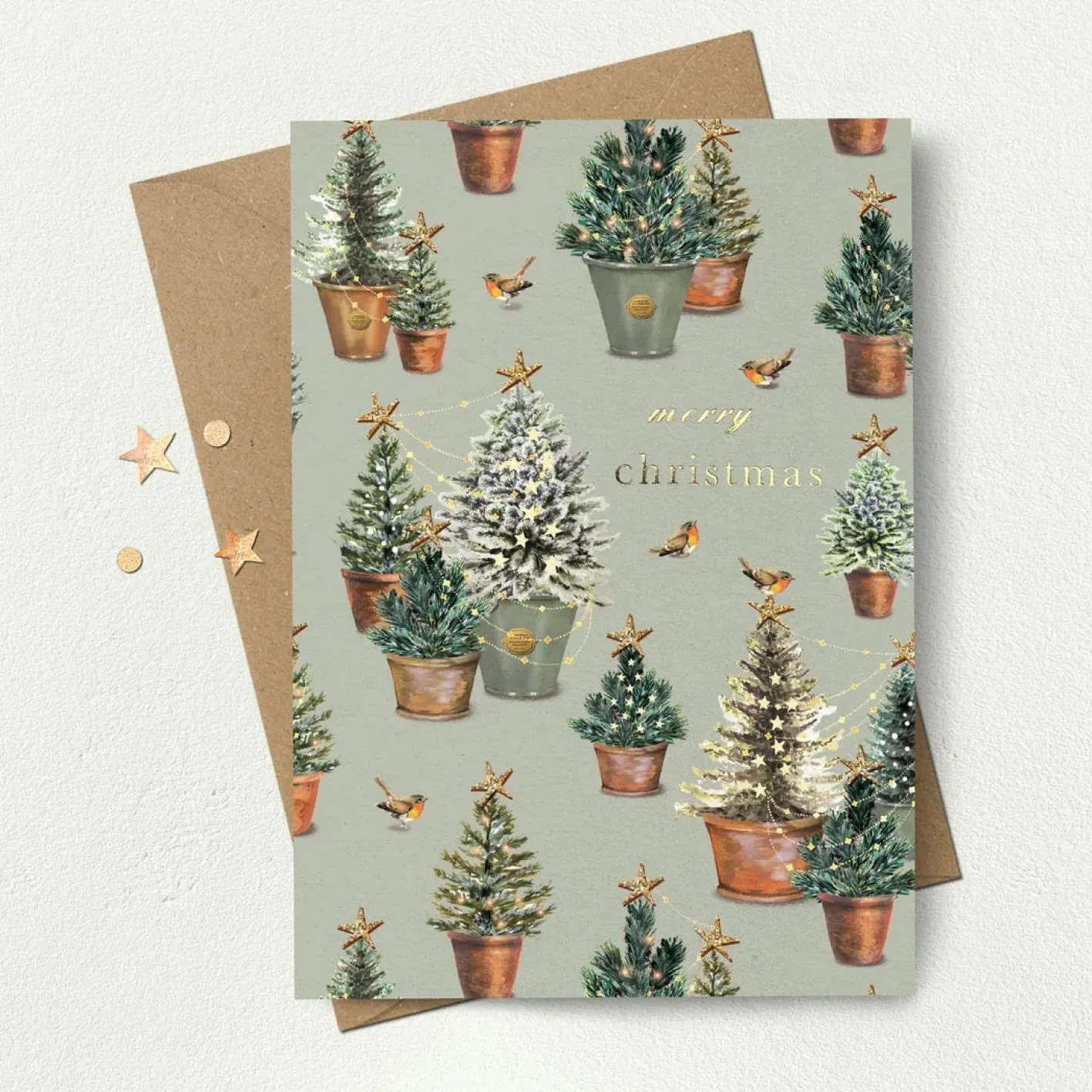 Stephanie Davies Christmas Tree Pots Greeting Card