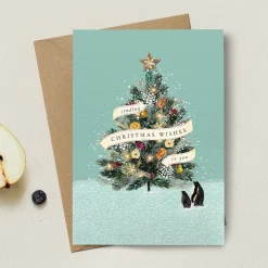 Stephanie Davies Christmas Tree with Penguins Christmas Card