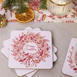 Victoria Eggs Christmas Wreath Set of 4 Coasters
