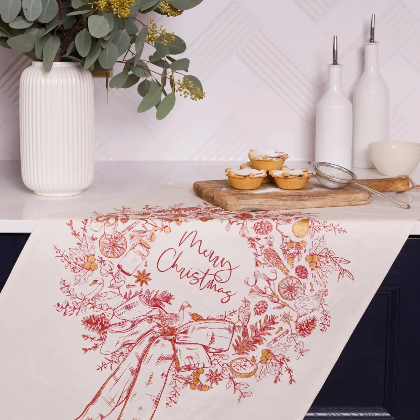 Victoria Eggs Christmas Wreath Tea Towel